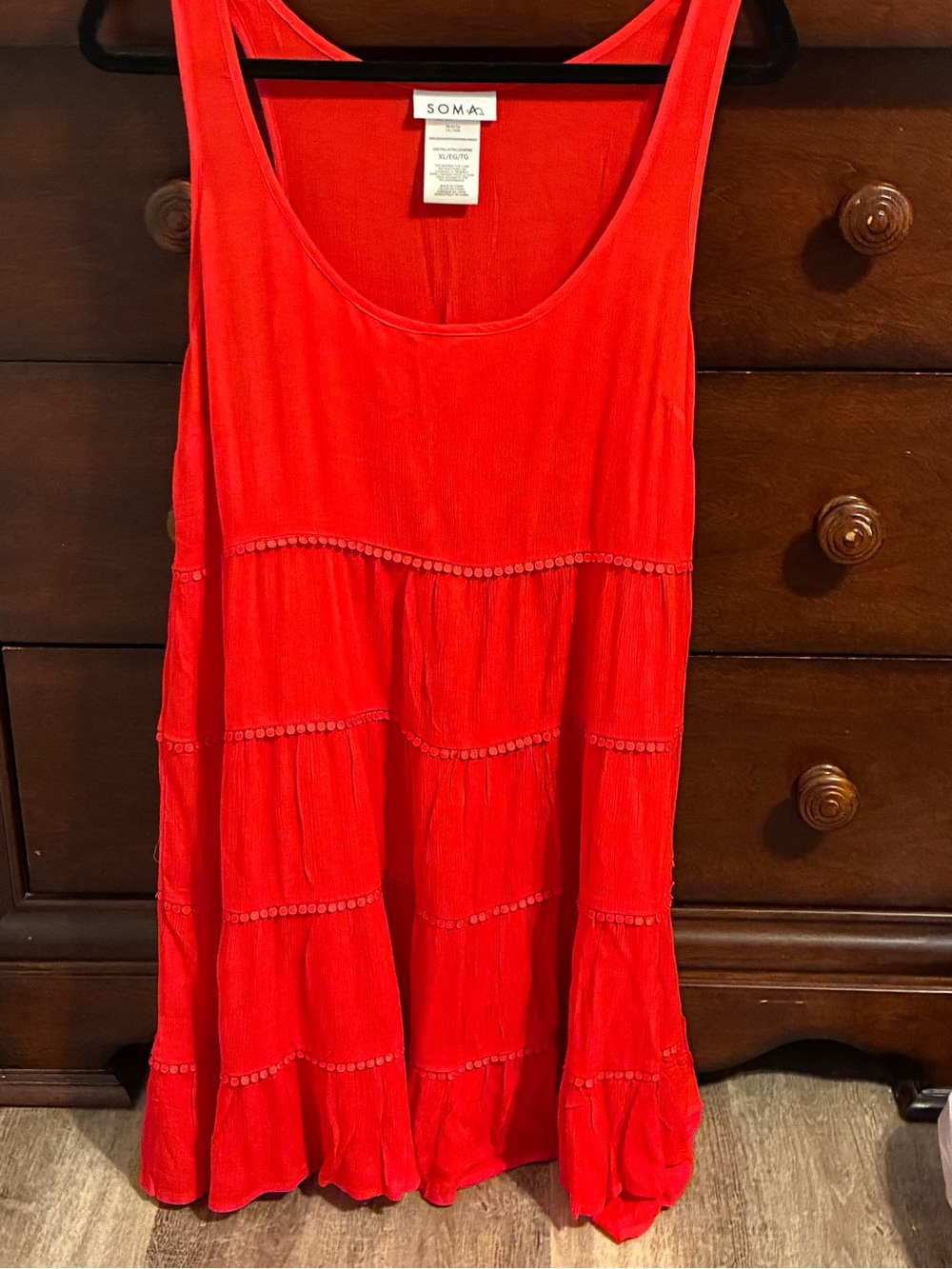 Soma xl new cherry red swimsuit cover swing dress tank tiered cruise beach